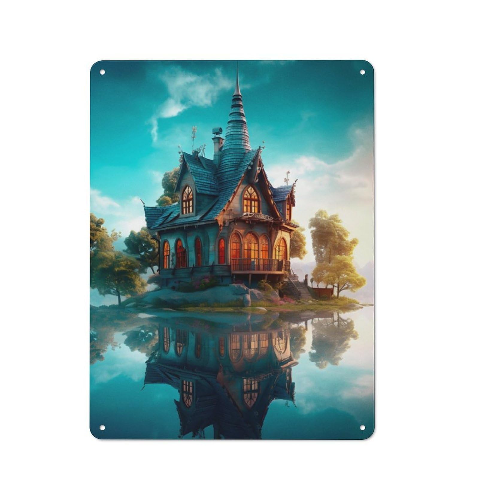Junmoney Surral Castle Reflections Metal Sign 40X30cm With For Hallway Wall, Rustic Decor, Housewarming Present For People Styling Hallway