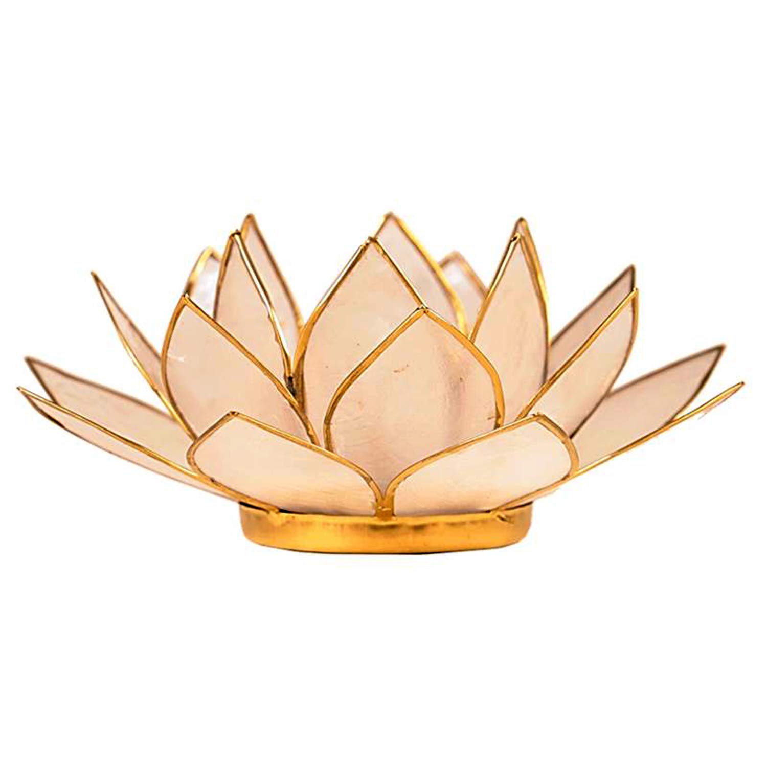 Raivar HOME DECOR HOME FRAGRANCE ATMOSPHERIC CAPIZ SHELL LOTUS SHAPE TEA LIGHT CANDLE HOLDERS -13.5CM (Natural gold Trim) — image 1