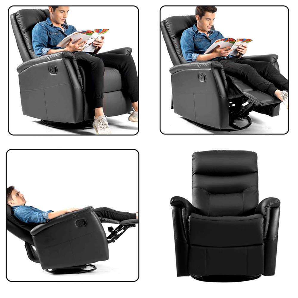 360° Swivel Leather Recliner Armchair Reclining Sofa Padded Ergonomic