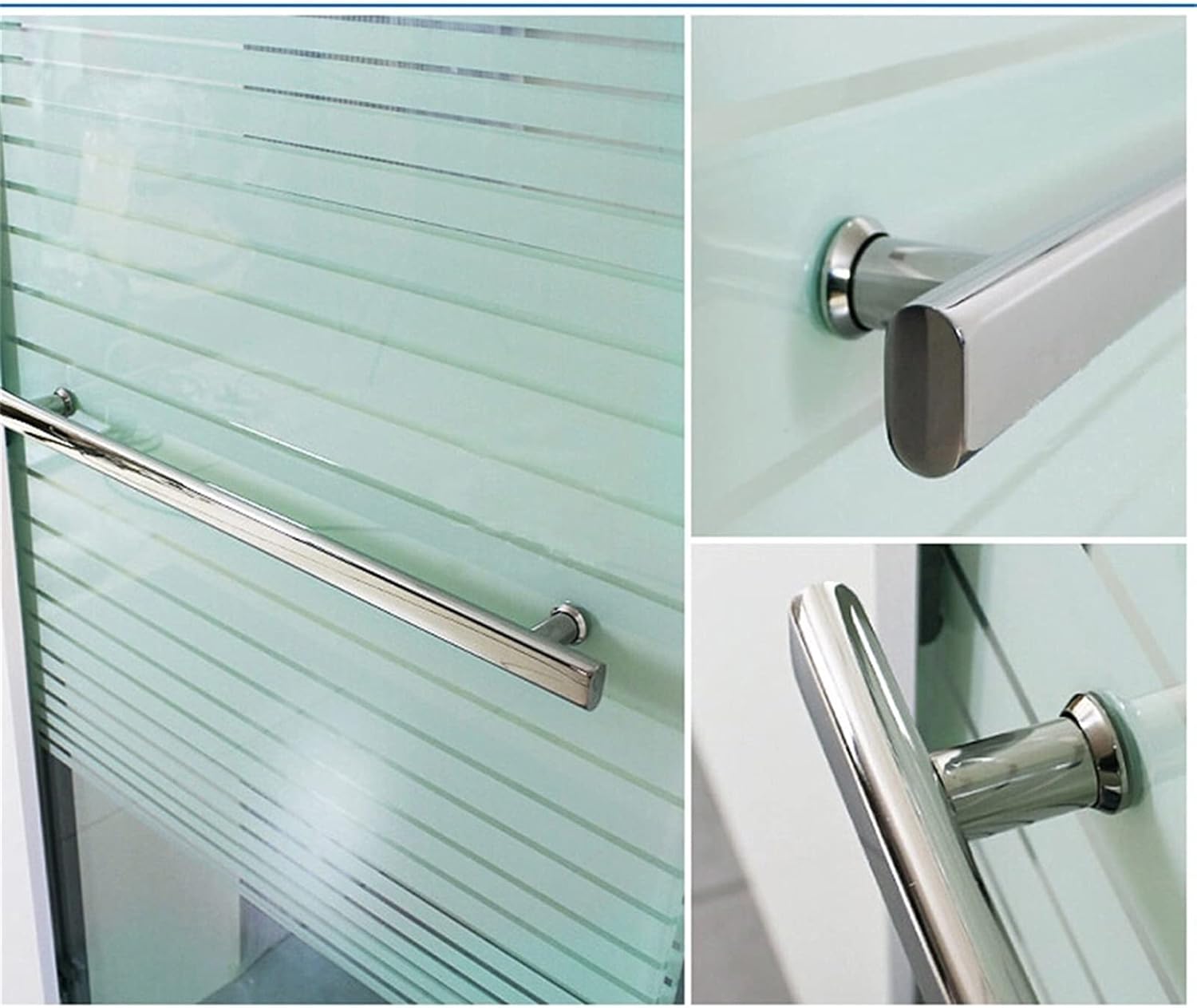 Shower Door Handle Stainless Steel Polishing Scheduling Thicken Shower Room Square Tube Handle Glass Door Push and Pull Hardware Parts Door Handle (440mm)