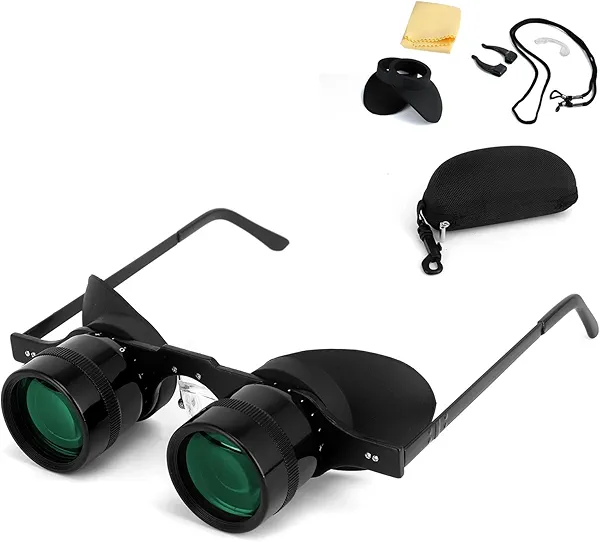 Professional Hands-Free Binocular Glasses for Fishing, Bird Watching, Sports, Concerts, Theater, Opera, TV, Sight Seeing, Hands-Free Opera Glasses for Adults (Green Film Optics)-Upgraded