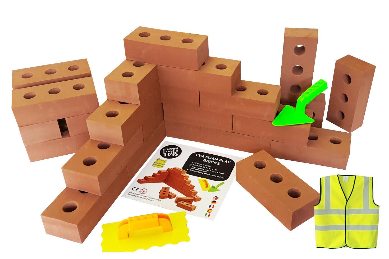 Stomping Ground Toys Building Foam Bricks for Kids - Construction Building Blocks Kit - EVA Foam Bricks Soft Play Toy for Kids - Accessories Included (50 Brick Set)