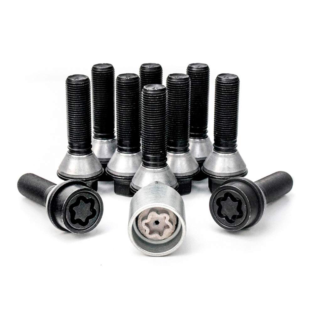 H&R Set Bulloni Ruota conici con rondella mobile M14x1.25 - Lunghezza 28mm - Nero - 10 Pezzi (pe. compatibile con BMW) - incl. Bulloni Antifurto
