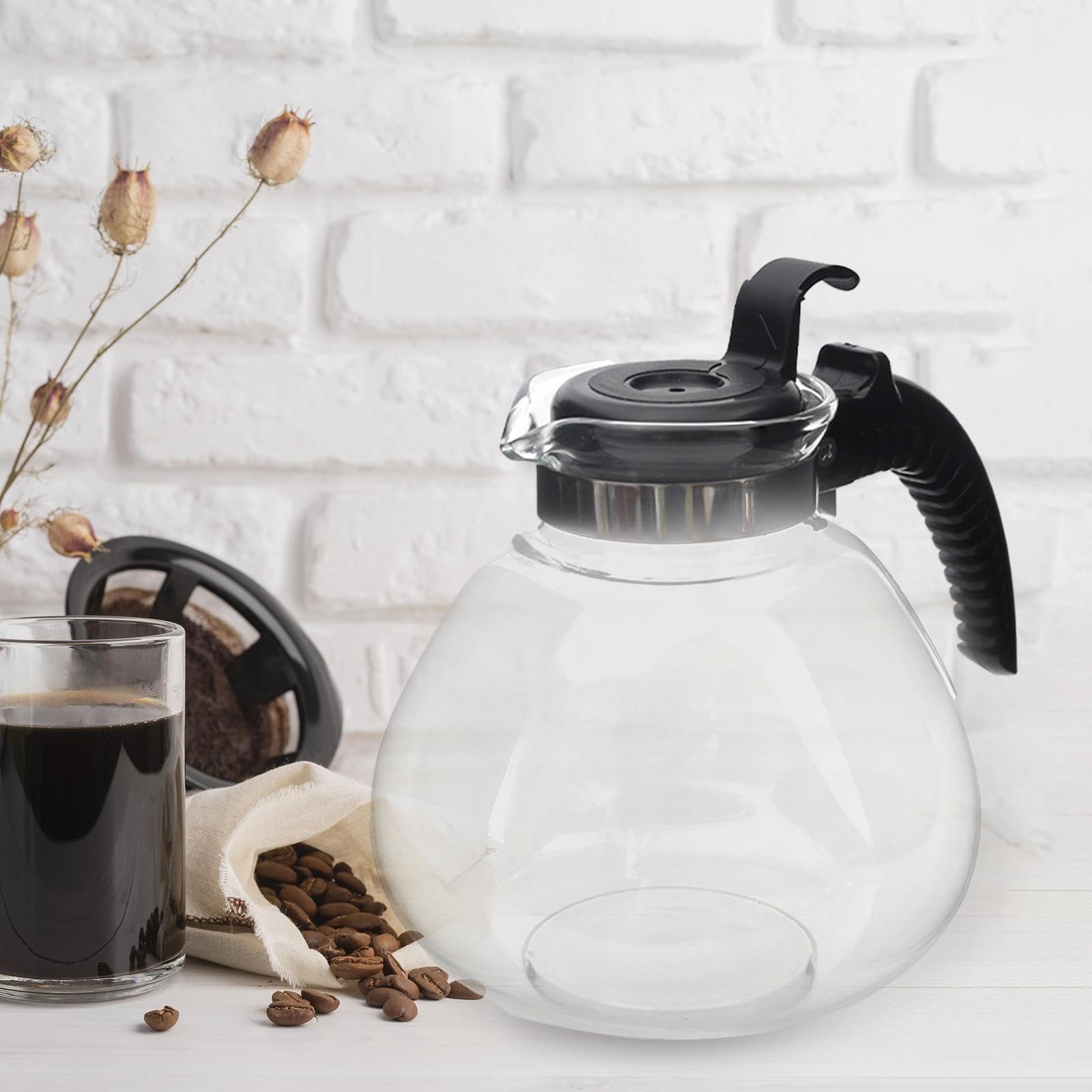 Jarra de cristal de 1,7 L para café, elegante jarra de cocina resistente al calor, perfecta para preparar y servir bebidas calientes, ideal para uso doméstico y de oficina