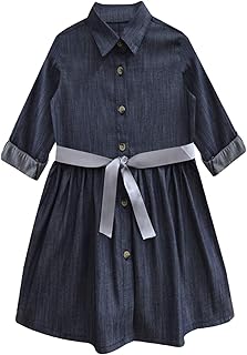 A.T.U.N Girl's Cotton Shirt Knee-Length Casual Dress