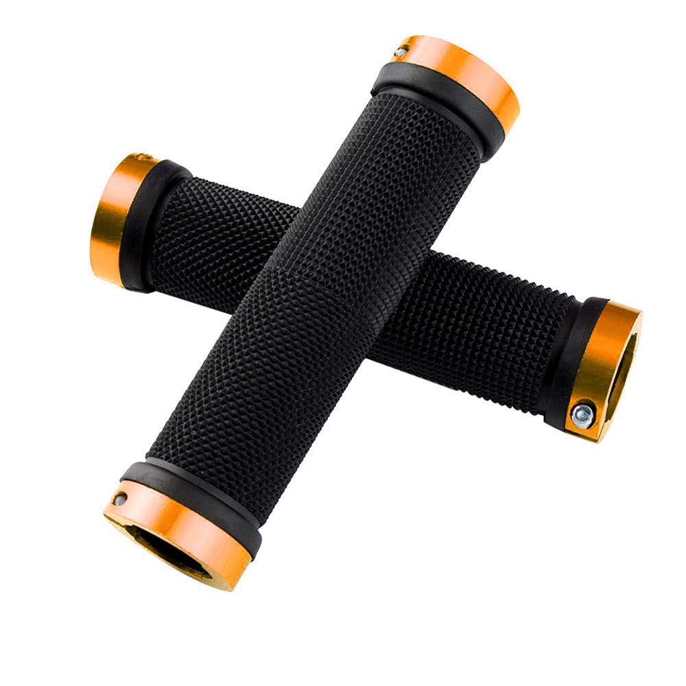 1 Para uchwyty kierownicę rowerowe, Antypoślizgowe gumowy uchwyty rowerowe z aluminium podwójną blokadą, Ochraniacz uchwyt rowerowe do MTB BMX (Złoty)