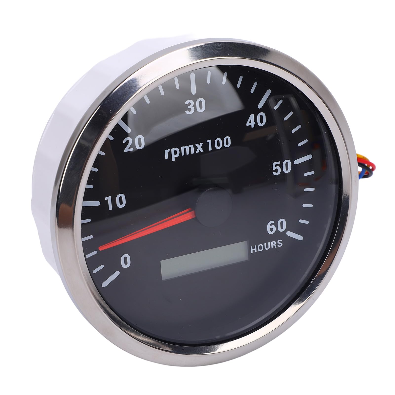 LiebeWH Jauge de Régime de Bateau, Tachymètre de 110mm, Compteur de Vitesse de Moteur Marin 6000 Tr/min pour Camions, Voitures, Bateaux (Cadran noir lunette argentée CXA007)