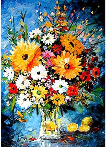 DIY 5D Diamond Painting by Numbers Kits, Colorful Flowers in Vase, Full Drill Rhinestones Paint with Diamonds Crystal Diamond Art (Flowers)