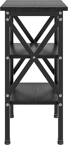 Miniatura 5 de VECELO Mesa auxiliar versátil con estante de almacenamiento, mesitas de noche para sala de estar, muebles de dormitorio, estantes, negro clásico,