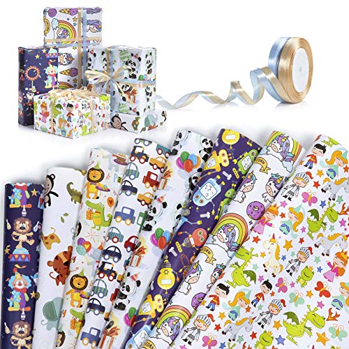 Papel de Regalo, Jolintek 8 Hojas Papel Para Envolver Regalos con 2...