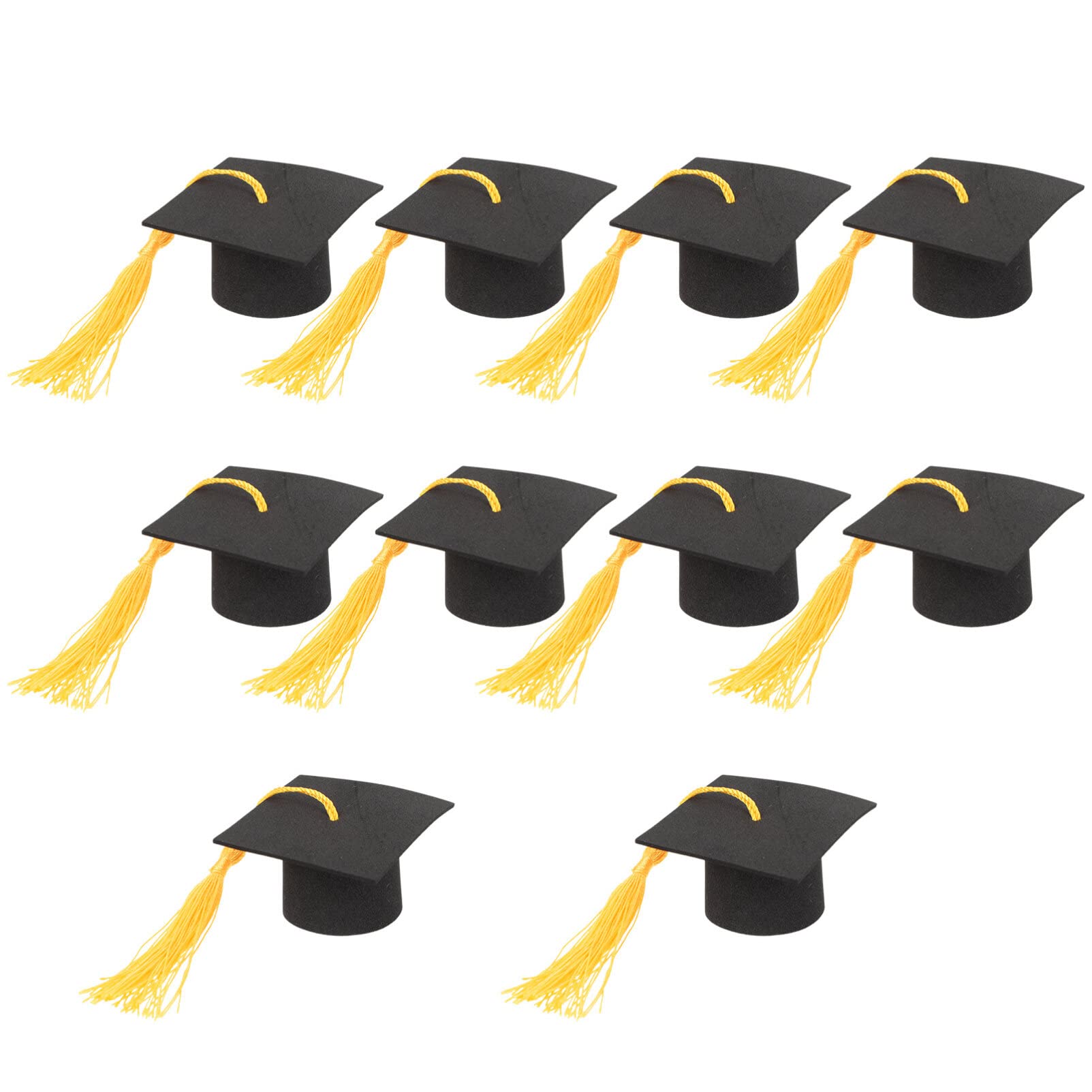 DEARMAMY 10Pcs Mini Graduation Caps with Tassels Graduation Cap Bottle Toppers Pet s Wine Bottle Covers Cake Decors （Yellow）