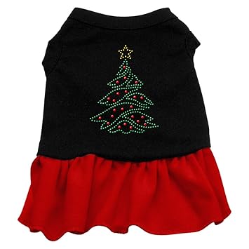 Mirage Pet Products Christmas Tree Rhinestone 14-inch Pet Dress, Large, Black with Red