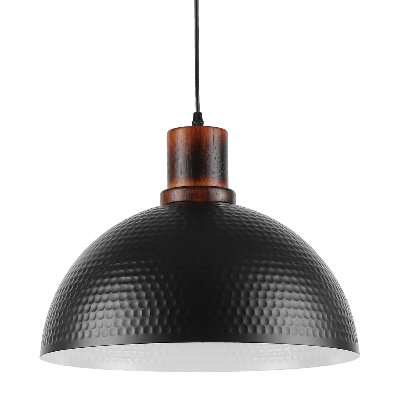 Photo 1 of Mgcanyu Modern Solid Wood Pendant Lights,15.7" Hammered Metal Shade,Black Finish Hanging Lighting Lamp Industrial Dome Ceiling Light Fixtures for Kitchen Island, Farmhouse, Dining Room