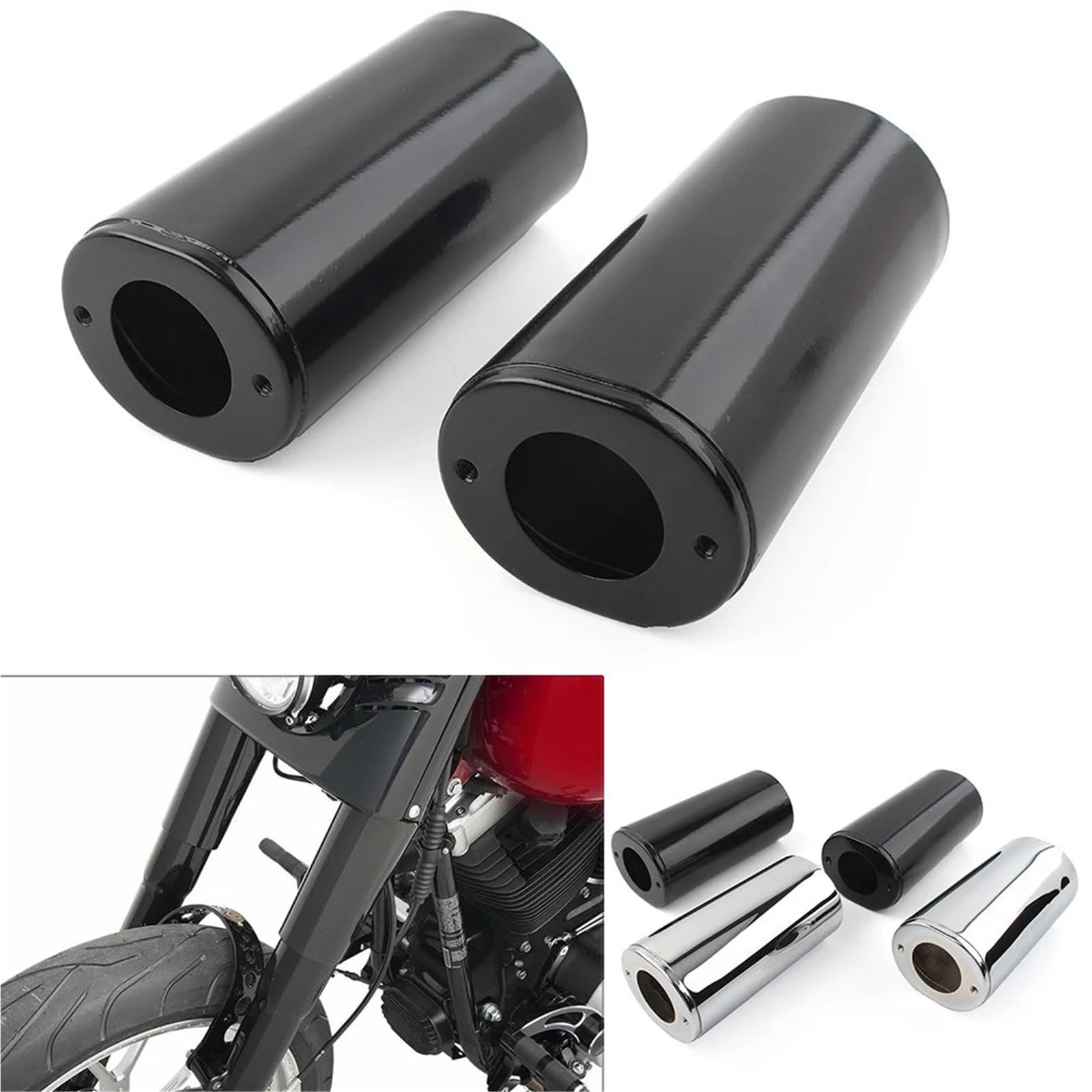 Copriforcella Adatto per Harley modelli Touring FL 1984-2013 Copristeli soffietti forcella anteriore in acciaio moto 2 pezzi 4596486(Black)