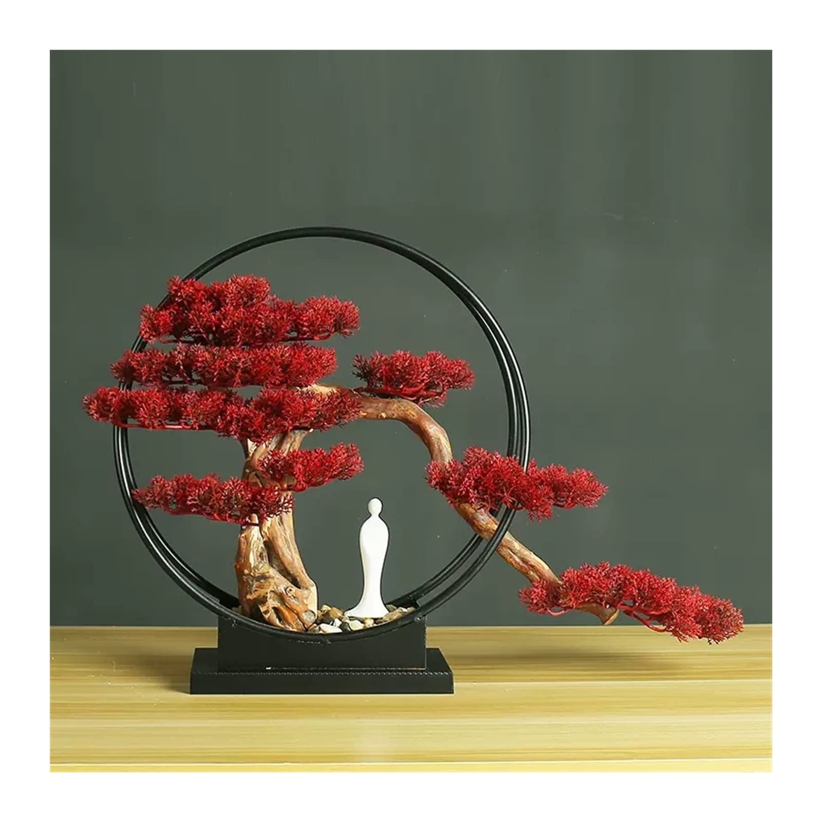 DFGHNBVC Artificial Plants Display Tree Zen Artificial Bonsai Tree, Fake Desk Plants Room Decor For Desktop Display Simulation Office Living Room Zen Garden Decoration Book Shelf Decor Or.Red