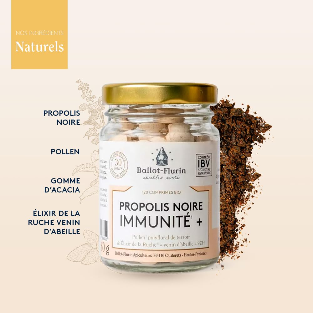 Ballot-Flurin - Comprimés Propolis Noire Immunité BIO - Fabriqué en France - Pot en verre - 120 comprimés