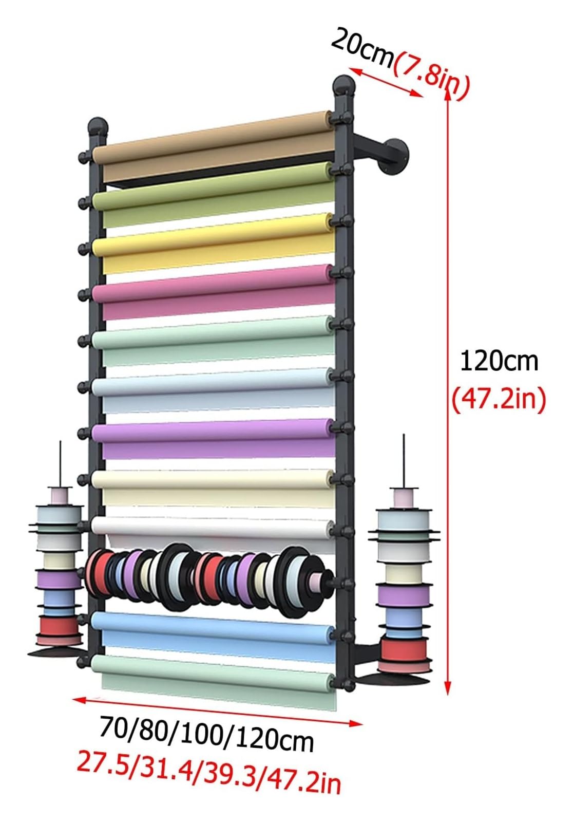 Złota wstążka stojak do przechowywania naścienny uchwyt na wstążkę organizer do domowego studia i sprzedaży detalicznej 80 cm / 31,5 cala dekoracyjny stojak na szalik oszczędzający miejsce design