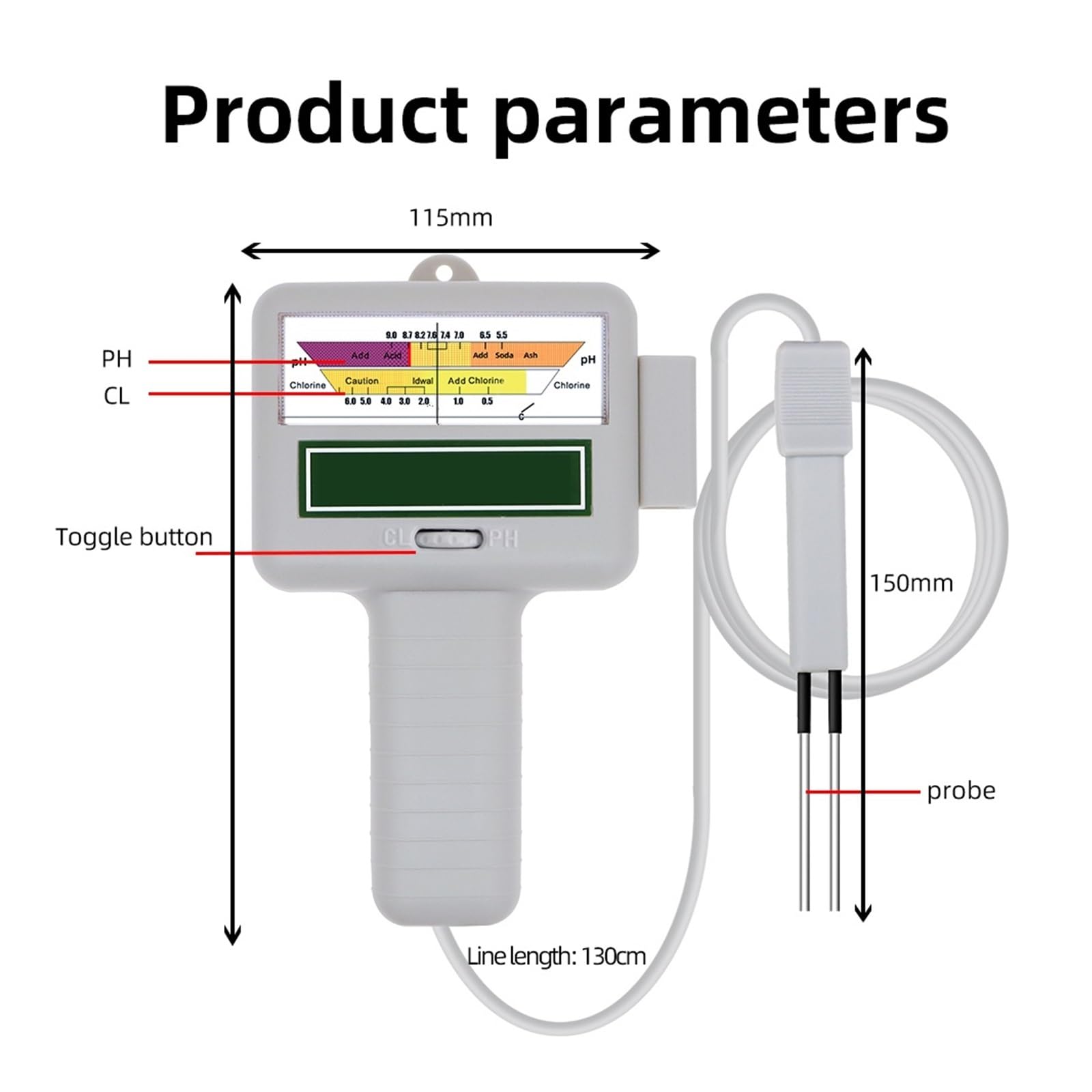 2 In 1 Misuratore Di Cloro PH Tester PH Tester Dispositivo Di Test Della Qualità Acqua Del Cloro Misurazione For Piscina Acquario(B)