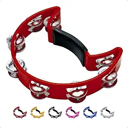 Pandeiro Meia Lua Profissional Pandeirola de Mão Colorida Instrumento Percussão Musical Em ABS (Vermelho)