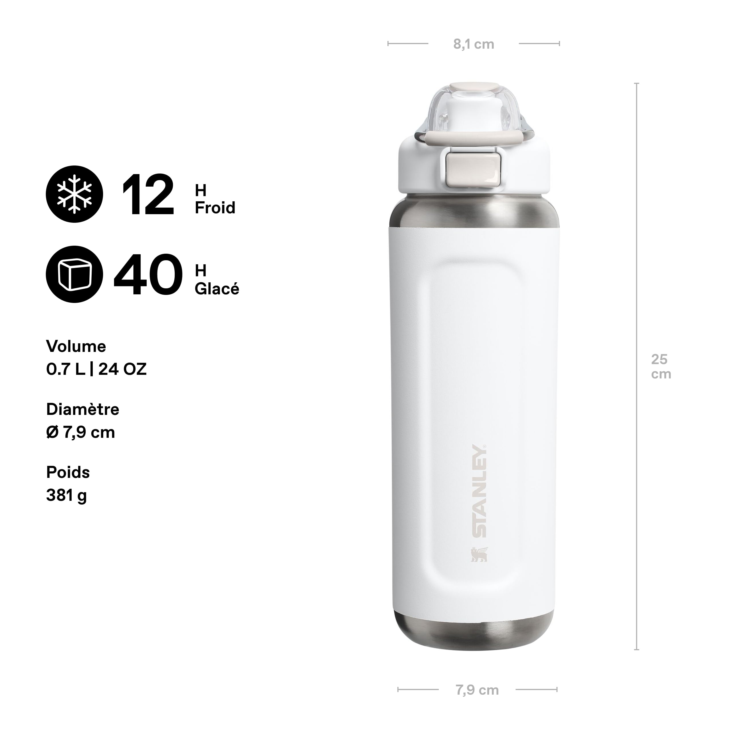 STANLEY 1913 Wellspring Bottle 0.7L - Frost | 12 Heures Froid - 40 Heures Glacé - Sans BPA - Bouteille Acier Inoxydable Recyclé - Étanche - Lavable Au Lave-Vaisselle