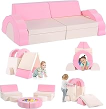 Kids Modular Sofa, Kids Floor Sofa, 500+ Creative Toddler Playroom Furniture, Convertible Foam and Floor Cushion (Pink Beige 10pcs)