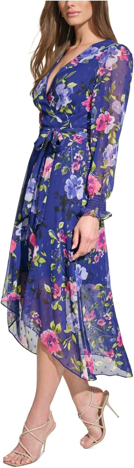 Jessica Howard Womens V Neck Floral High Low Flounce Dress - Image 3
