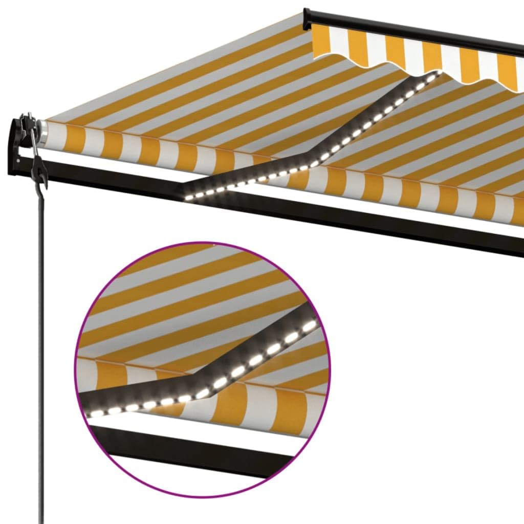 Toldo automático con iluminación LED y sensor de viento, 500 x 350 cm, marco de aluminio recubierto de polvo, protección solar impermeable y resistente a los rayos UV para jardín, balcón