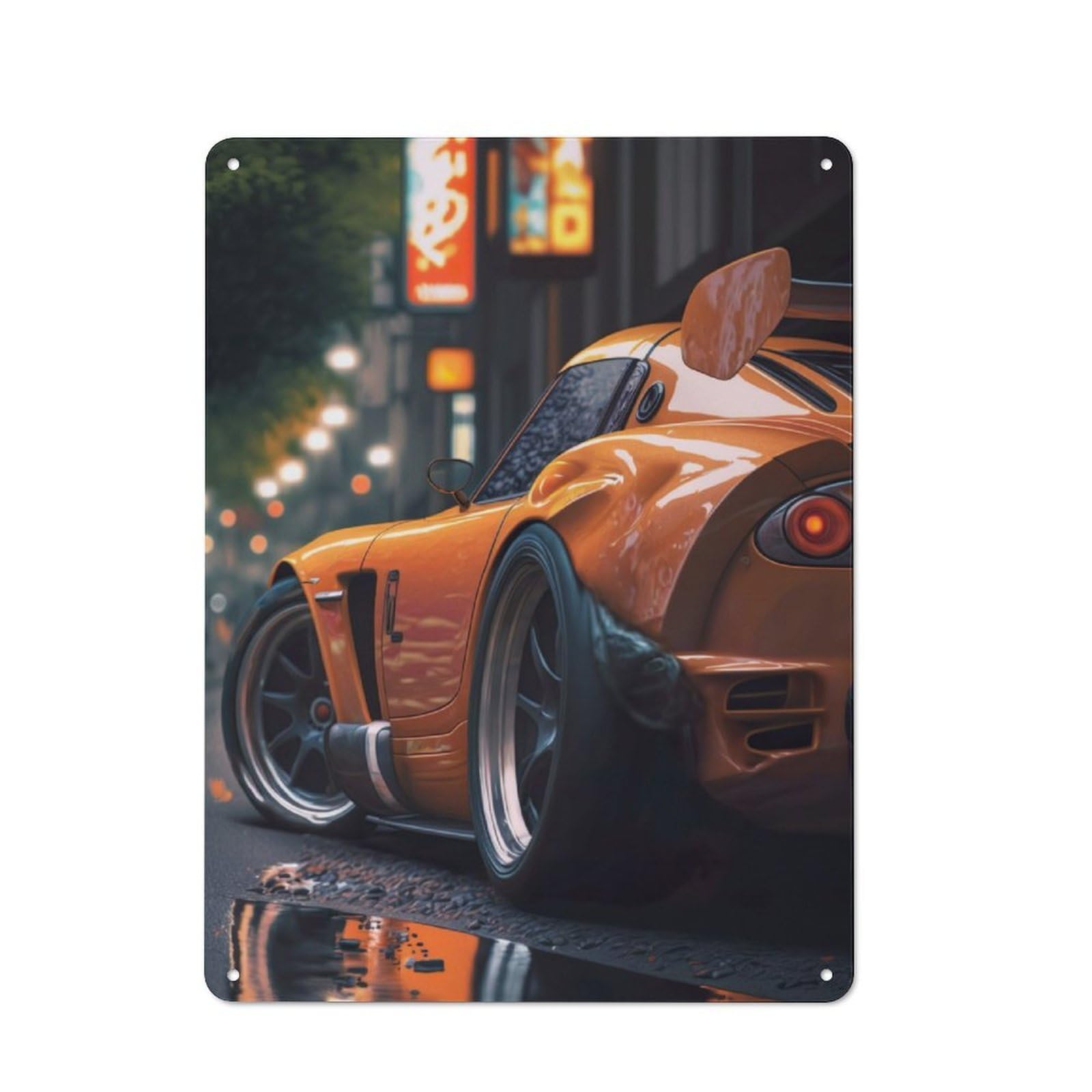 Shed Style Decorative Metal Plaque 40x30cm Featuring Sports Car in Tokyo, Porch Wall Decor for Patio Bar, Workshop, Shed Or Kitchen