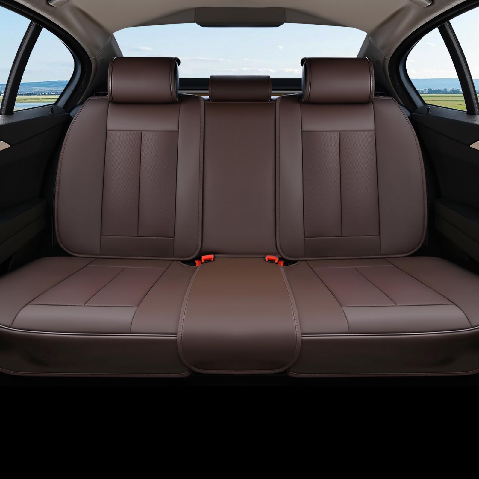 Coverado Back Seat Cover for Kids, Rear Seat Covers for Cars, Brown Back Seat Protector, Waterproof Car Seat Cushion Nappa Leather, 3-Pieces Dog Seat Cover for Back Seat Universal Fit for Most Cars