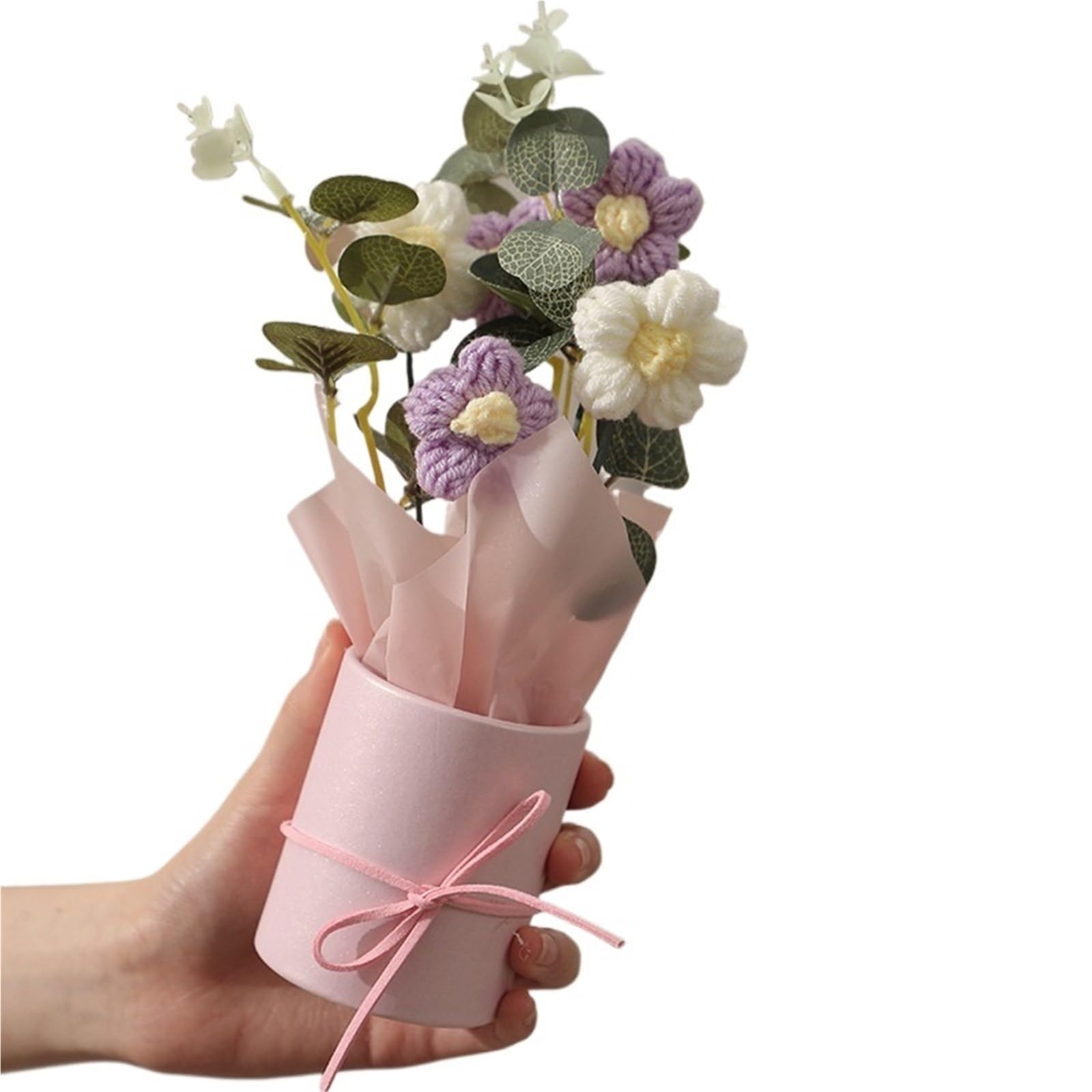 PawUniscript Exquisite Handmade Crocheted Bucket Bouquet Of Daisies - Perfect For Mother's Day, Valentine's Day, Birthdays, And Weddings(Purple)