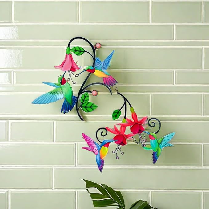 Meduofon 2 Pack Adorno de Pared de Metal Colibrí y Flor para Exterior miniatura 4