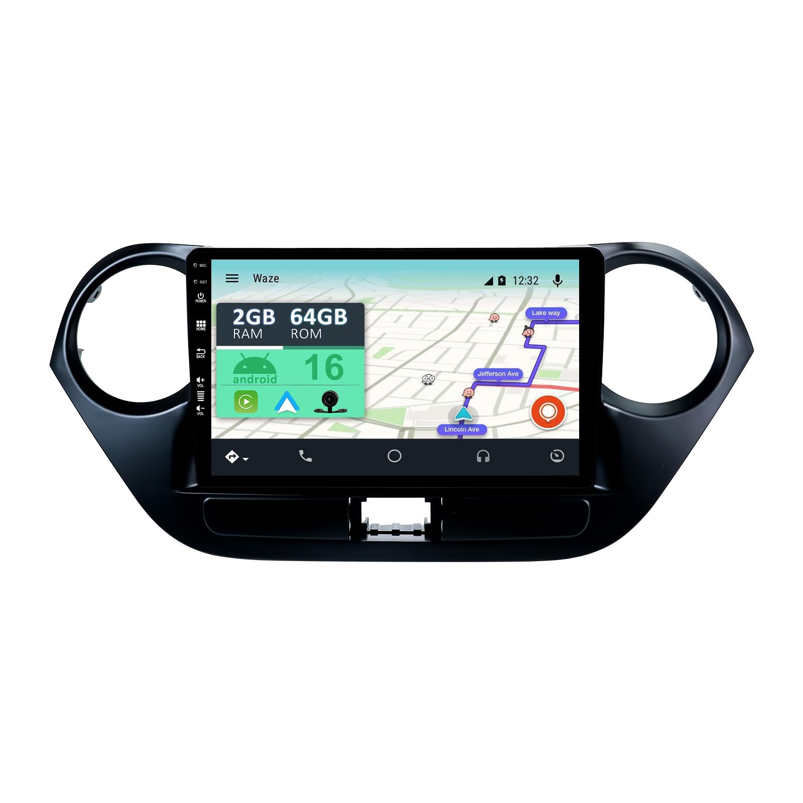 Android 14 2 Din Radio con navigazione per Hyundai i10 2014-2019- [Integrato CarPlay/Android Auto/DSP/GPS]-IPS 9 pollice Touch screen-DAB/Bluetooth 5.0/Controllo del volante
