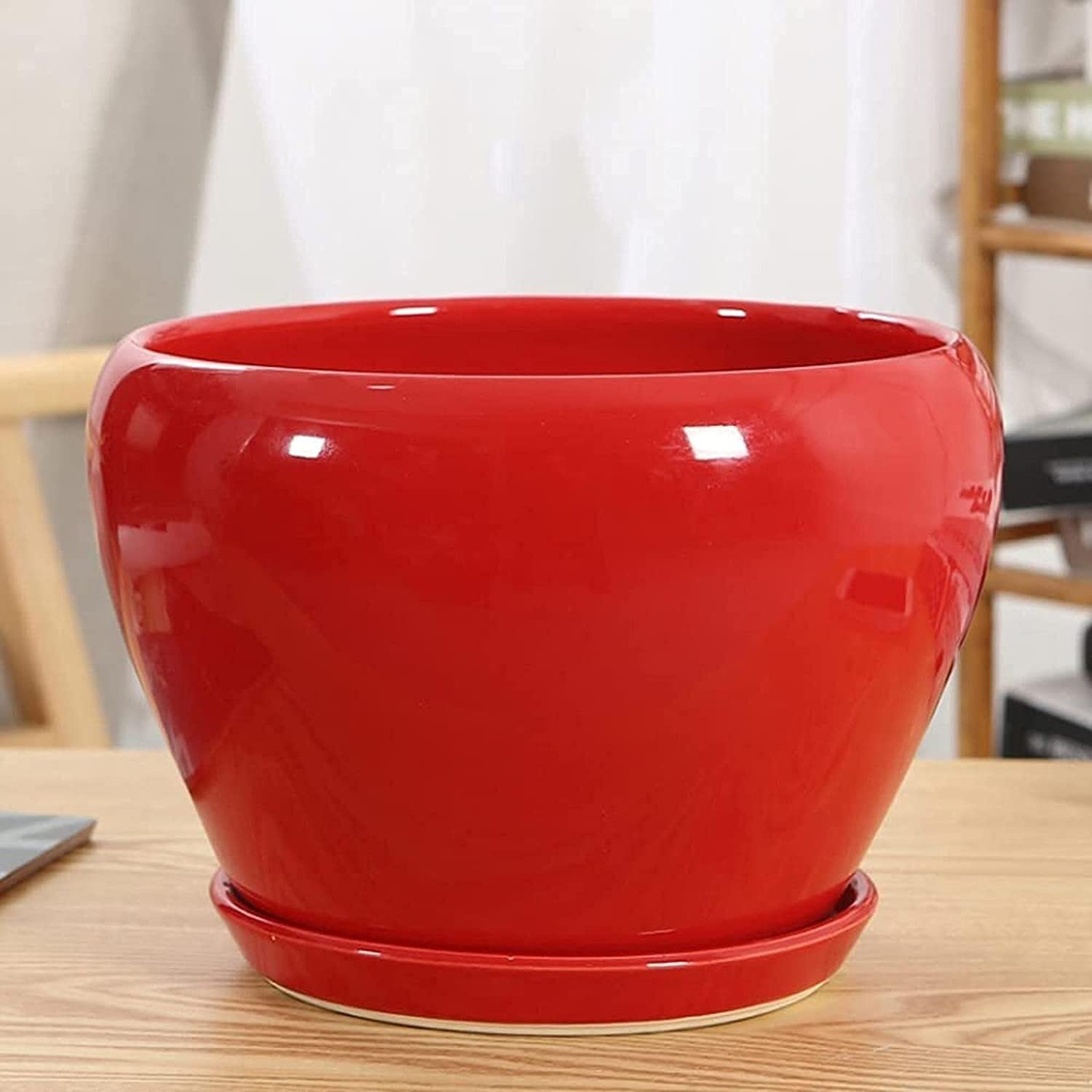 Czerwona ceramiczna prosta doniczka, duże sukulenty Kwiaty zielone rośliny Pojemnik Krajobraz Doniczka, rośliny domowe Wewnątrz Na zewnątrz Parapet Dekoracja ogrodnicza Prezent (Rozmiar: 24 * 19 cm) (