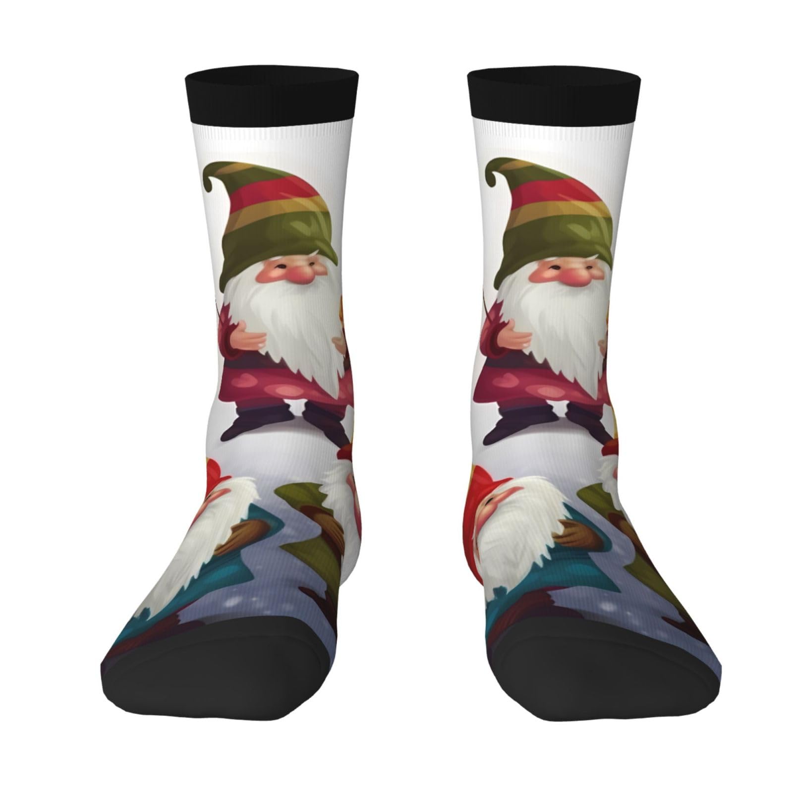 Fhedvbn Unisex 2 Black-1 Xmas Funny Gnomes Crew Socks For Men Women Moisture Wicking Cushion Sports Calf Socks Casual Above Ankle Sock, One Size
