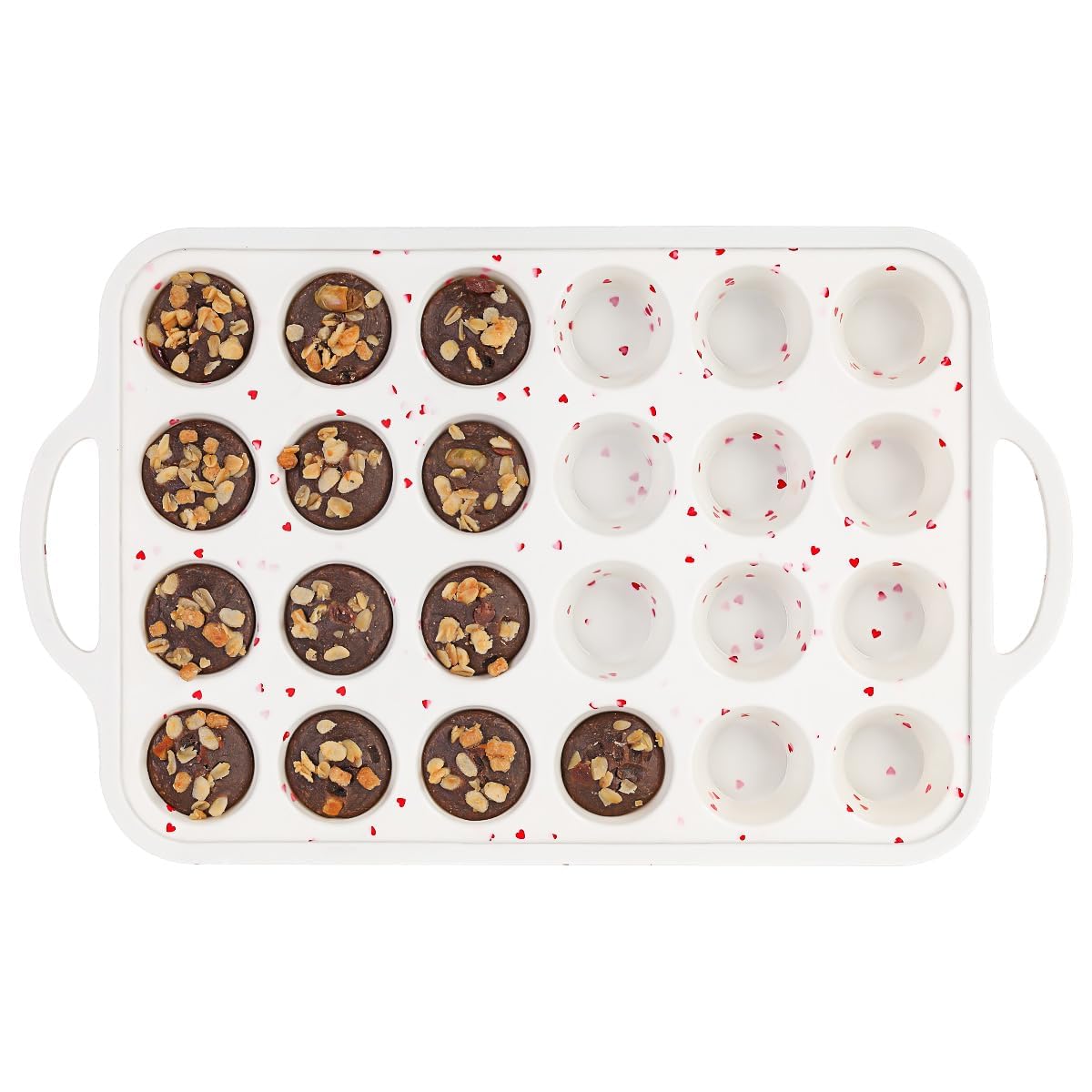 CAKETIME Mini Cupcake Pan, Metal Reinforced Frame Silicone Mini Muffin Pan Nonstick 24 Cups with Handle for Valentine's Day Baking Muffins, Cupcakes, Egg Bites 1 Pack