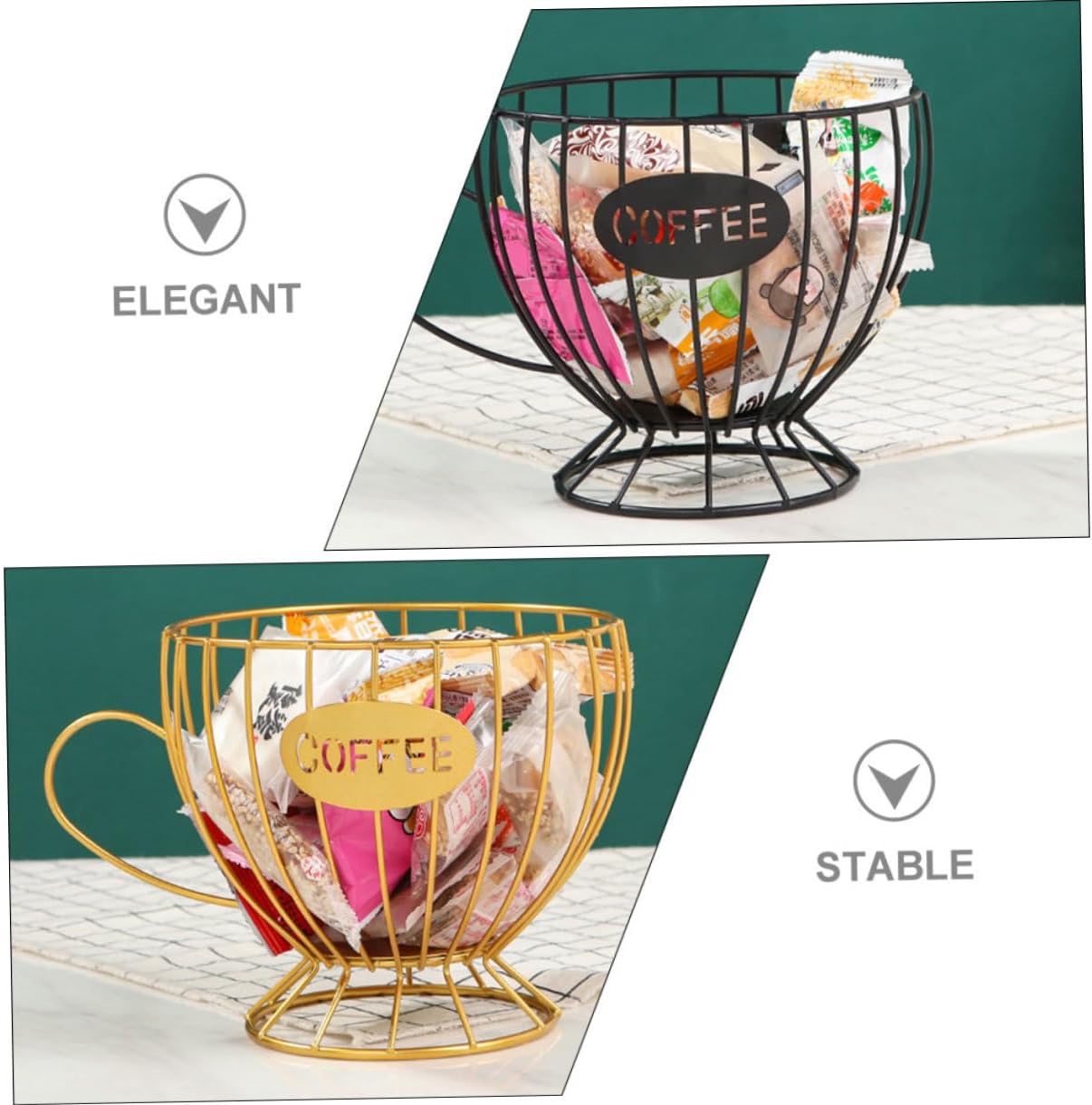 2pcs Storage Basket Coffee Capsule Holder Fruit Organizer Desktop Snack Storage Holder for Kitchen Office Countertop with Hollow Design