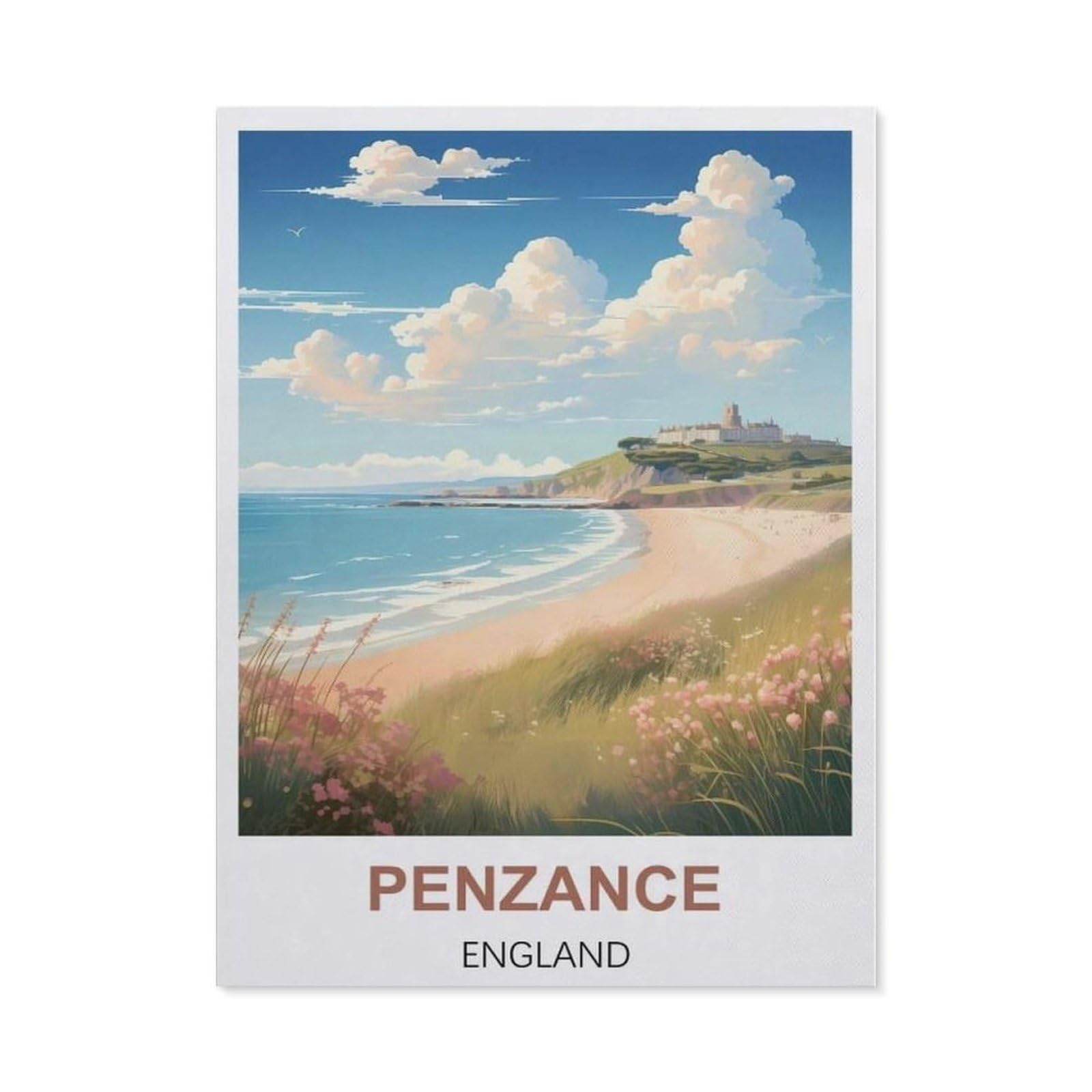 BEAYODKP 5D DIY Diamond Painting kit，Penzance England Vintage Travel Poster，Round Resin Diamond Cross Stitch, Home Decoration Gift（30 x 40 cm/11.81 x 15.74 inches）-CC5