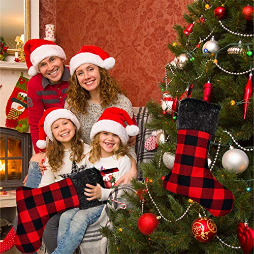 Senneny Christmas Stockings- 4 Pack 18" Red Black Buffalo Plaid Christmas Stockings With Plush Faux Fur Cuff, Classic Large Christmas Stockings Decorations For Family Christmas Holiday Party Decor #TOP5