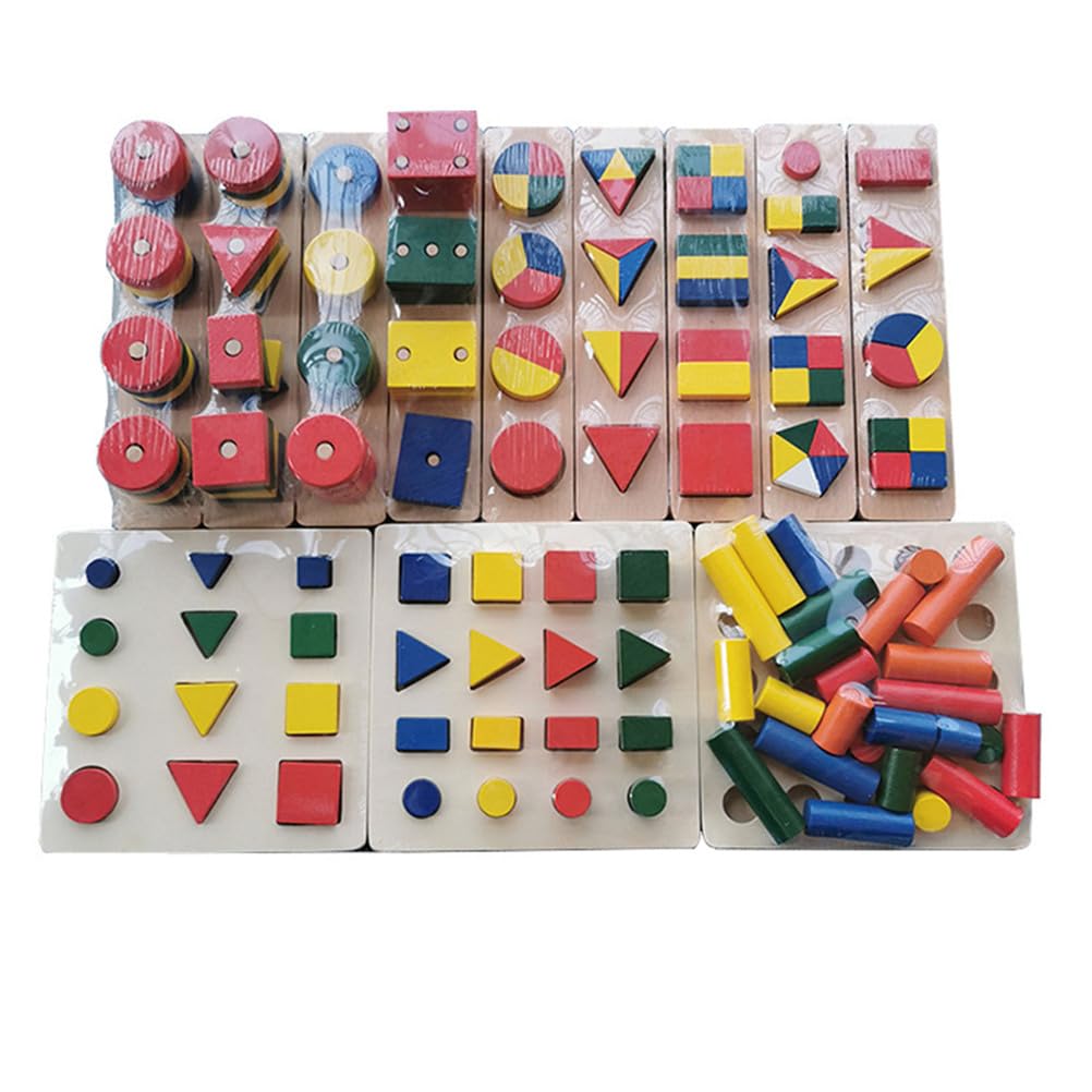 Zestaw puzzli sensorycznych Montessori 12 w 1, geometryczne kształty drewniane deski do układania w stosy