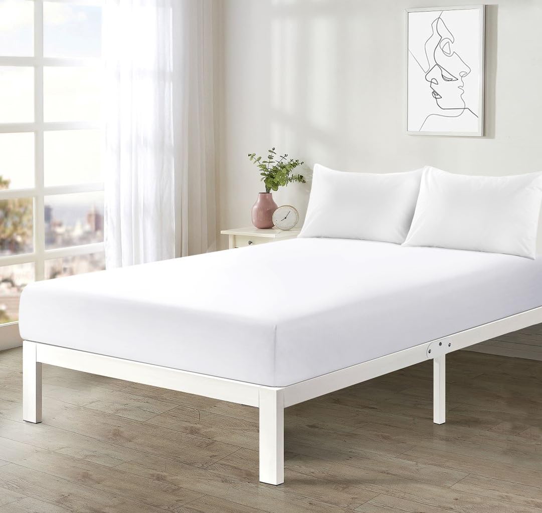 Dazzle Collection® White Extra Deep Small Double Fitted Sheets 4FT Bed, 16"/40CM Deep Poly Cotton Easy care Machine washable (Deep Fitted Sheet 4FT Small Double Bed)