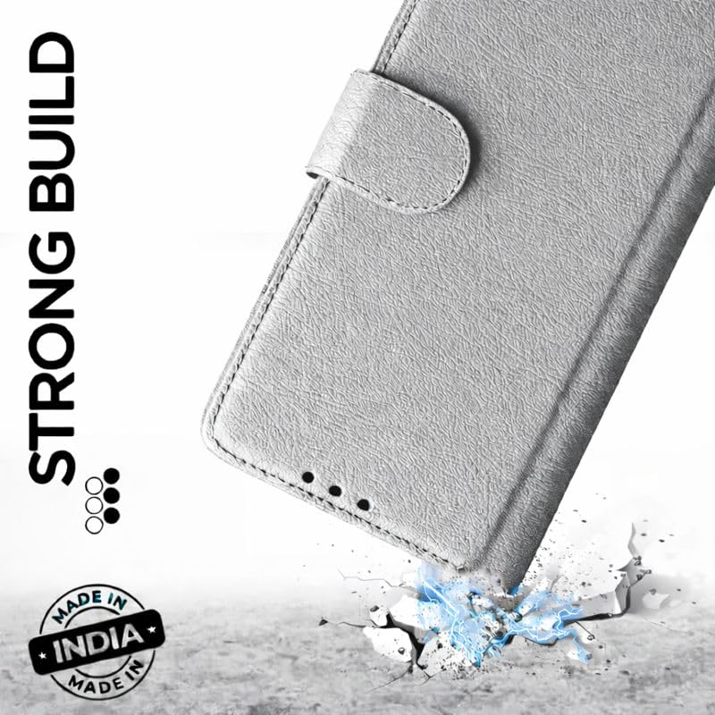 Image of Cover for Vivo T5x 5G / Y51 Pro 5G / iQOO Z11x 5G, Wallet Style, Leather Finish, Magnetic Closure, Inbuilt Stand, Card Pocket (Grey)