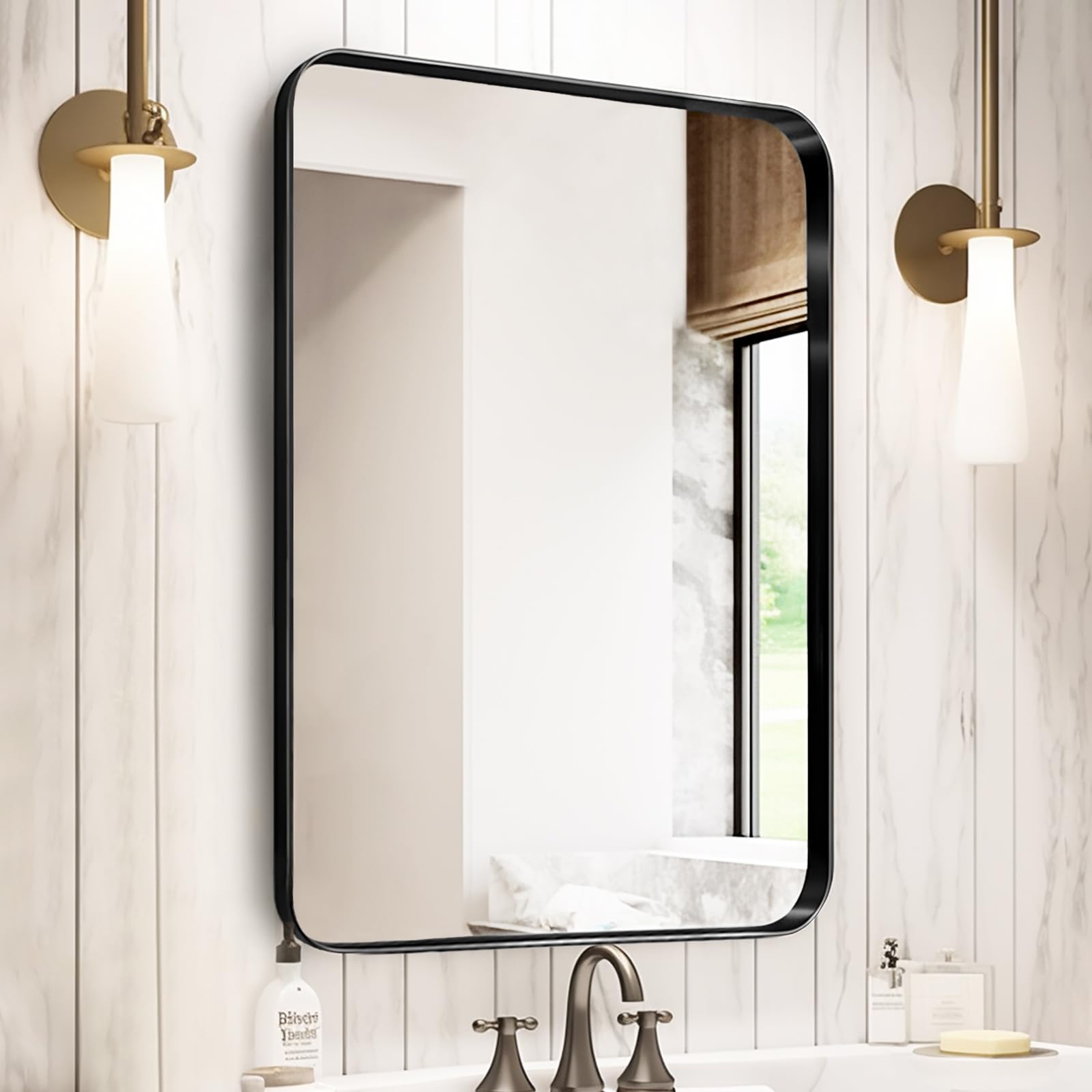 Fabuday Bathroom Mirror for Over Sink - 24x36 Inch Black Matte Framed Rectangle Mirror for Bathroom, Black Vanity Wall Mirror for Restroom, Farmhouse, Entryway, Hangs Vertically or Horizontally