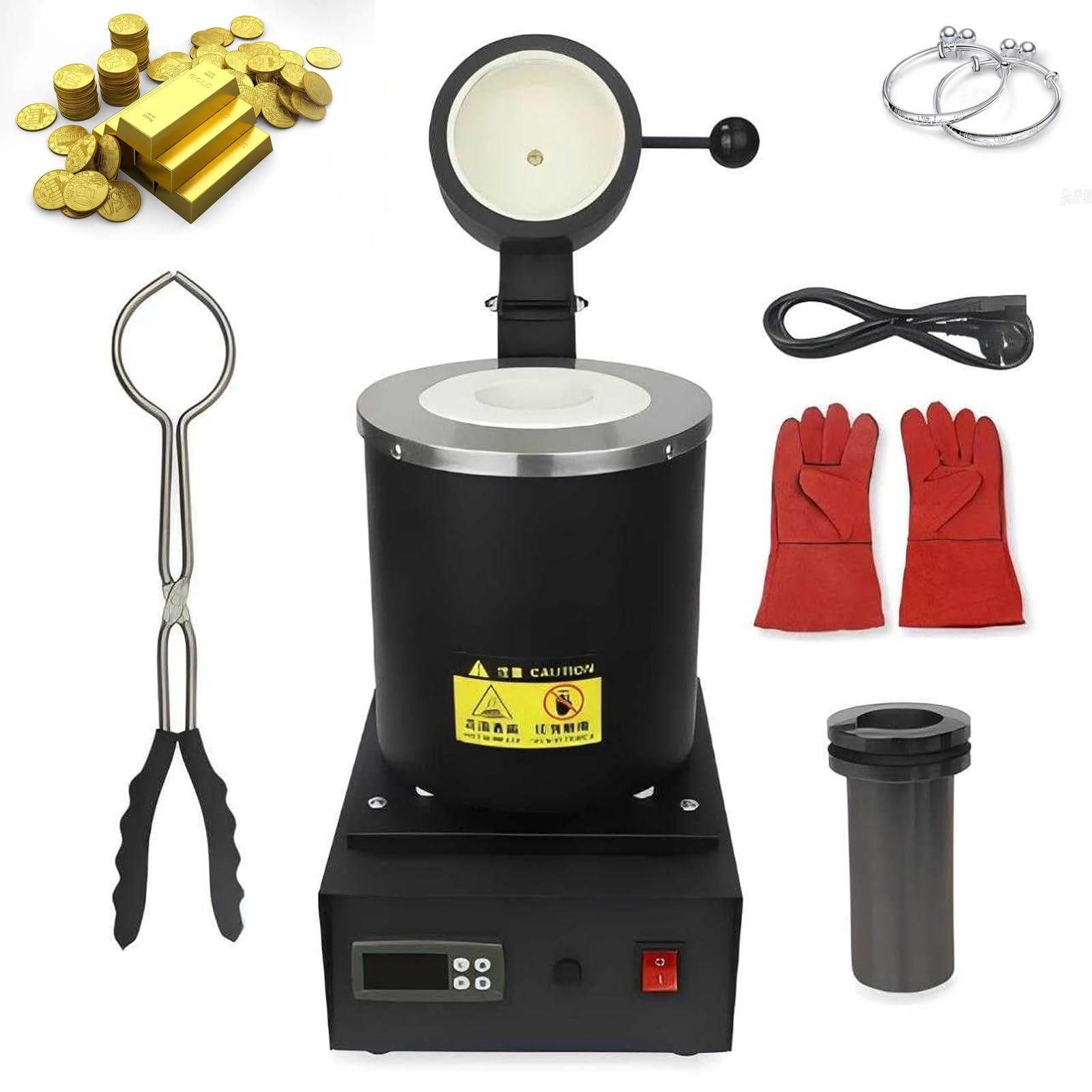 QYLTTDM Electric Gold Melting Furnace, 1150°c Digital Metal Smelting Machine, With Graphite Crucible, Metal Casting Kit, For Melt Scrap, Silver, Gold, Copper, Aluminum Refining Casting 3KG