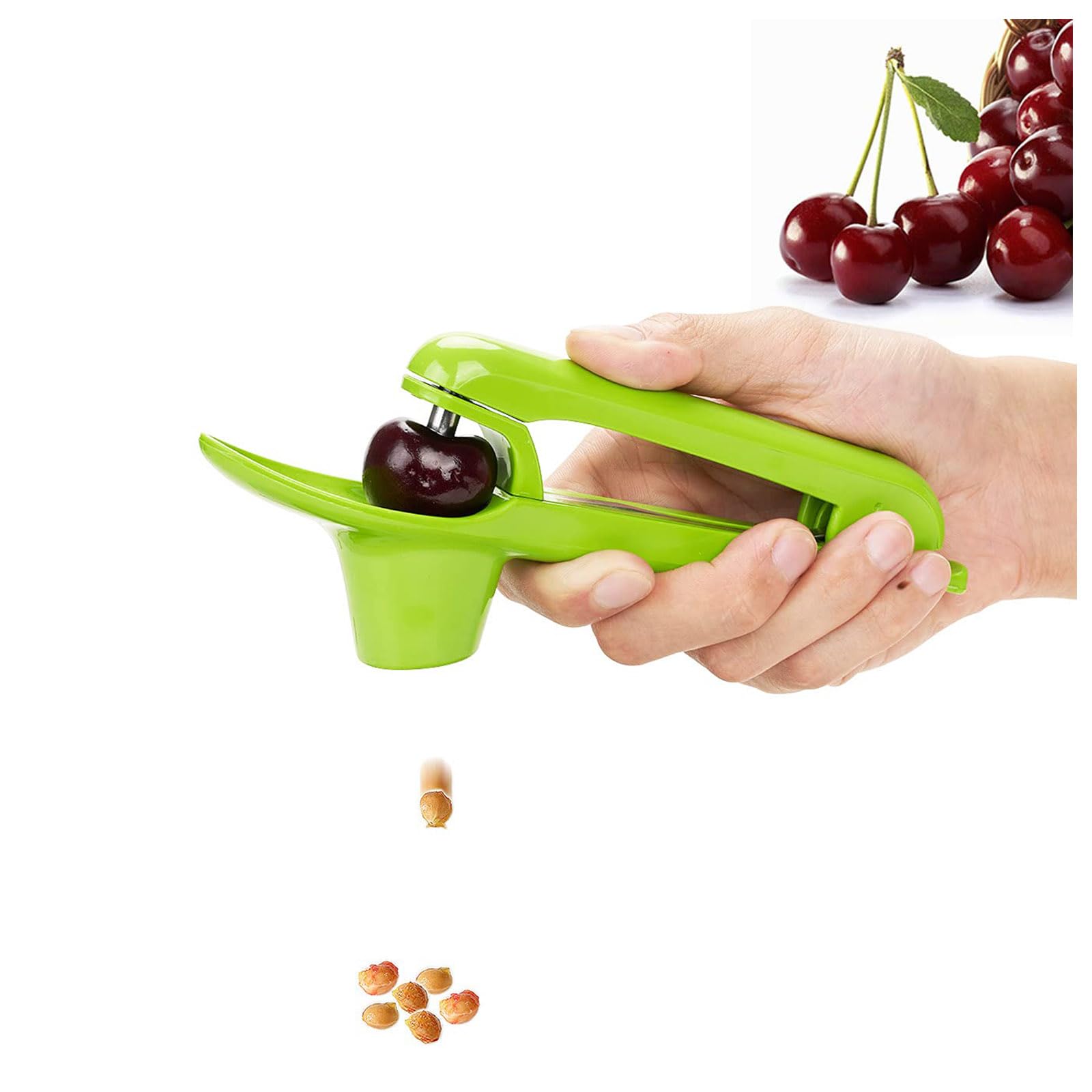 Deshuesador de Cerezas,Inoxidable Deshuesador de Frutas Fijador de Cerezas para Cereza Aceitunas Bayas Rápido y Fácil Saca Huesos Cereza (Verde)