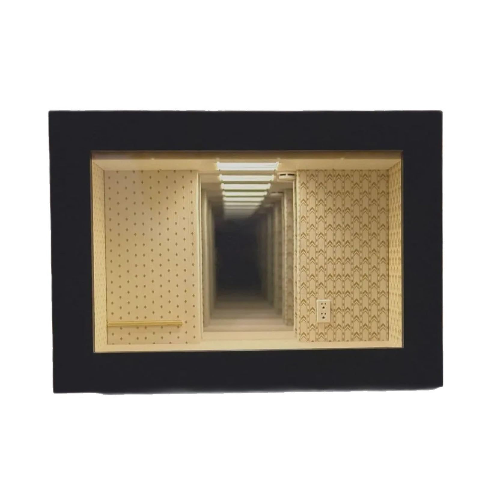 RetroNest Wooden Backrooms Style Night Light, Infinite Mirror Effect Tabletop Lamp, Matte Black Ambient Light Box, Aesthetic Desktop Decoration for Gaming Room Bedroom Dorm A