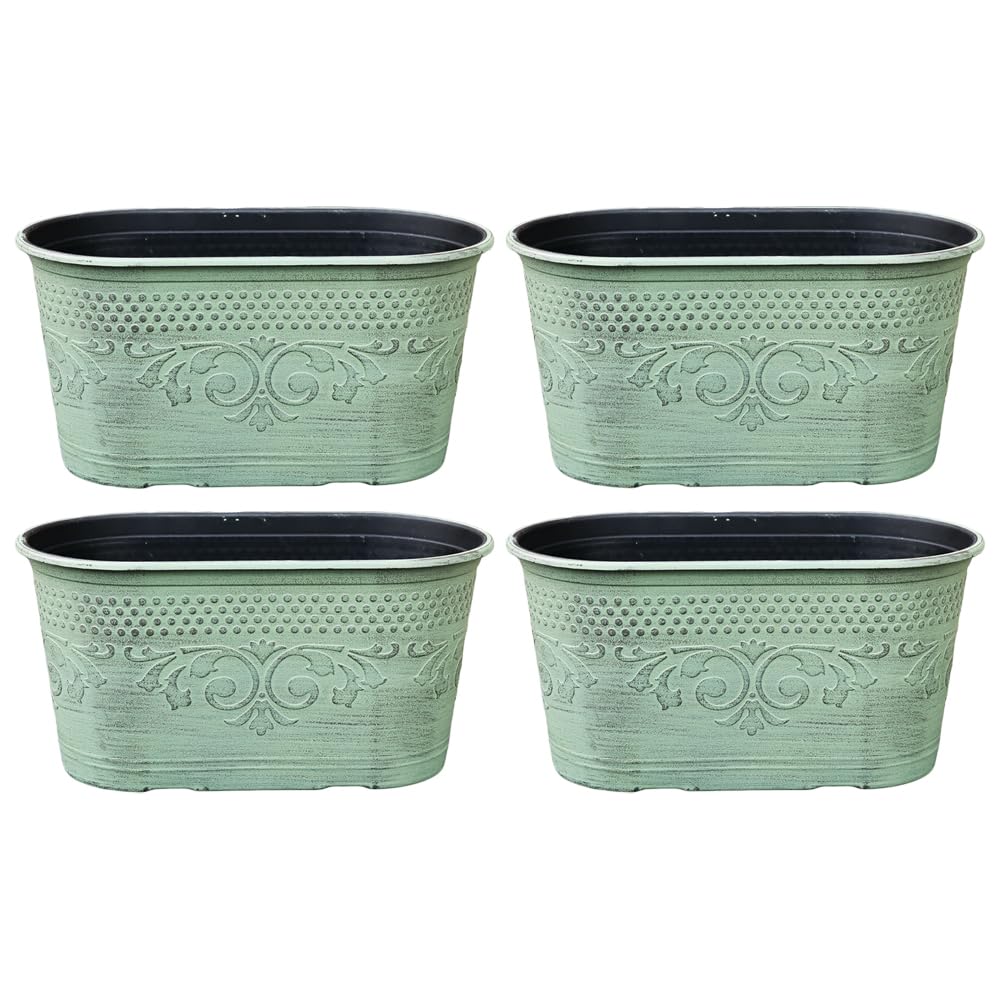 Darthome Green Patina Eden Trough Planter, Plastic, Small, Oval, Baroque Pattern, Frost Resistant, 28Cm X 14Cm X 15Cm (4)