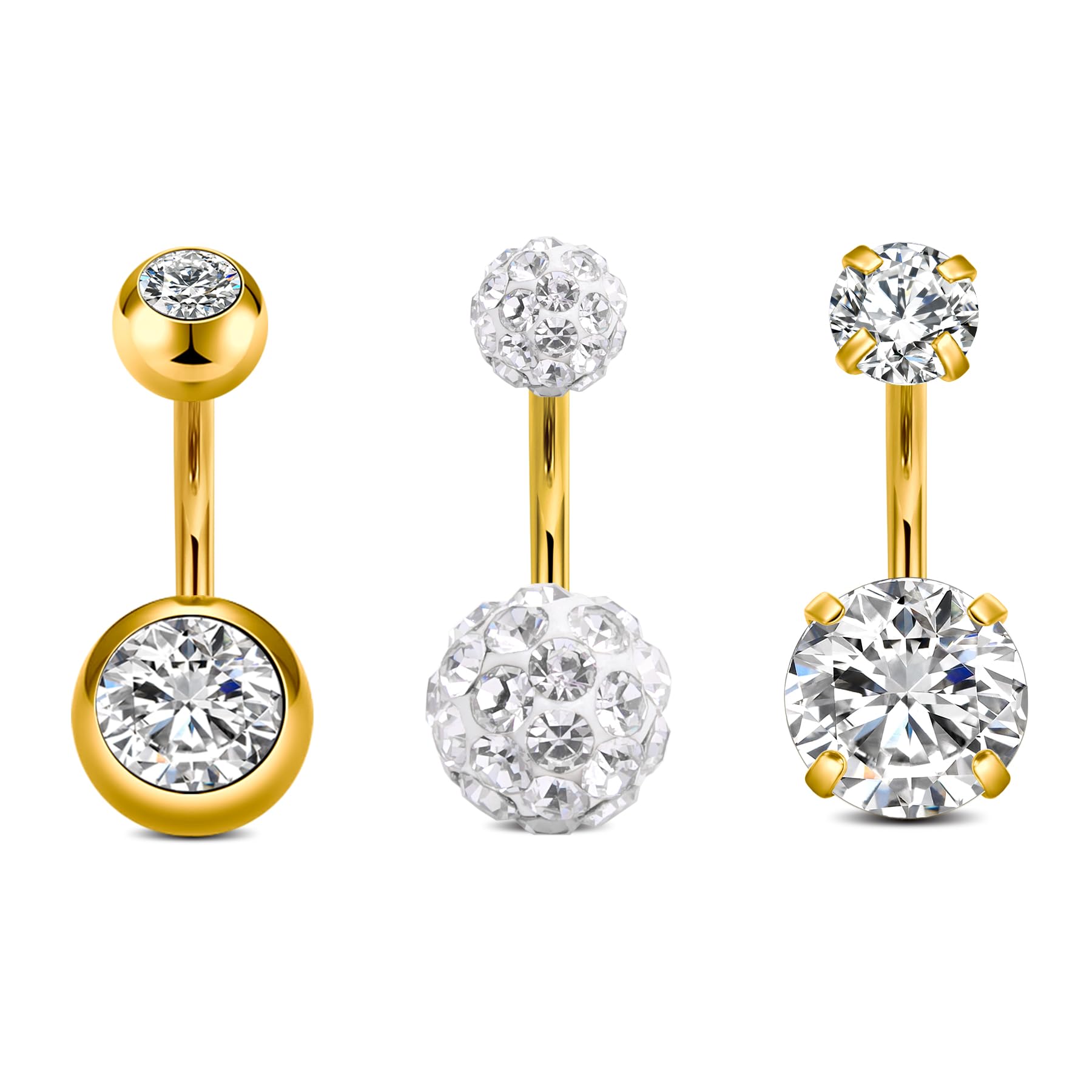 NIUSIMAN 14G piercing ombligo,3 Piezas Corazón ombligo Piercing 8mm Oro Plata Bar Longitud Piercing joyería ombligo Piercing pequeños cristales Aro ombligo Piercing Barbell Set para Mujeres