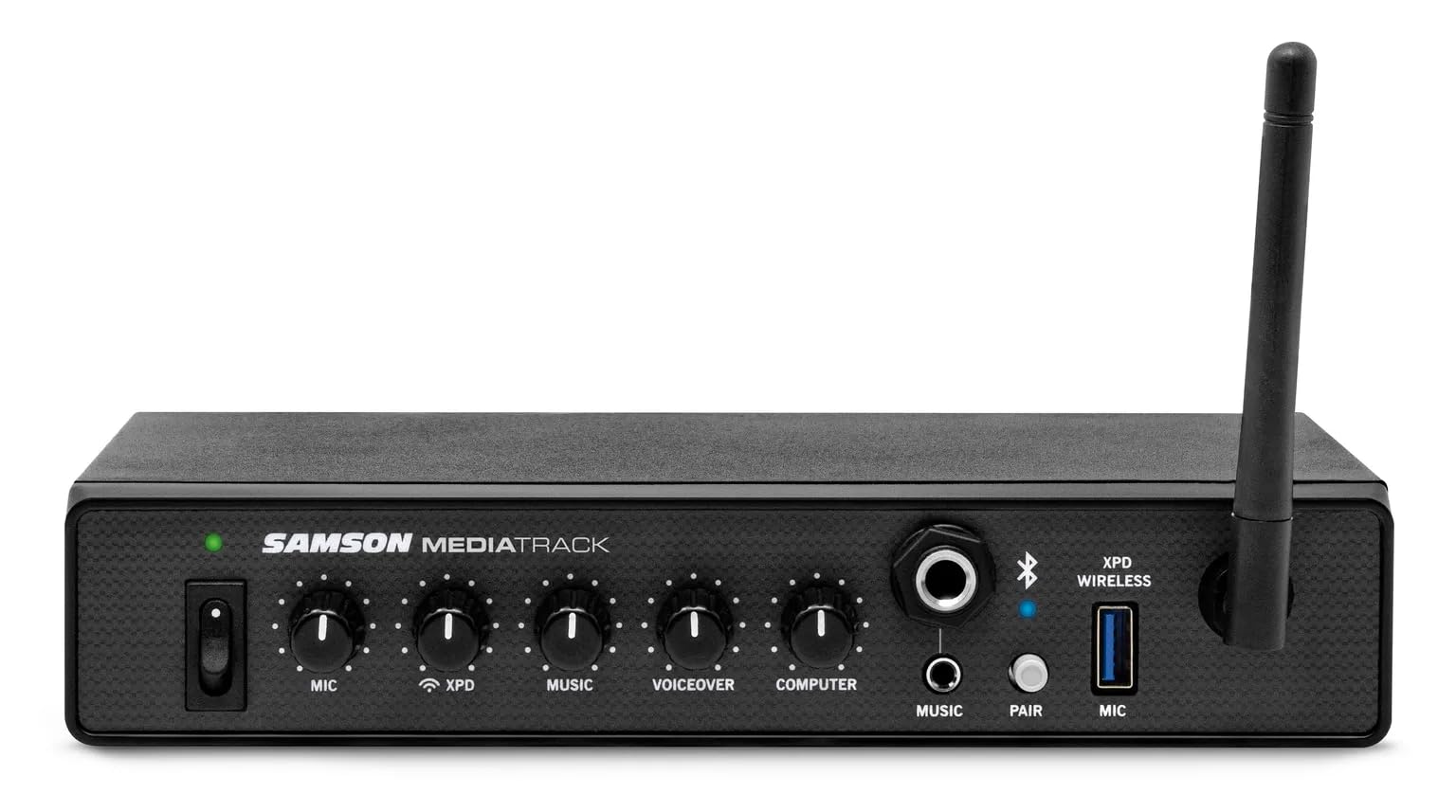 Samson MediaTrack - Mixer a 4 canali e interfaccia audio USB con Bluetooth, Voiceover-​Ducking, ingressi XLR/​Line e uscita stereo/​mono per studio, streaming e installazioni