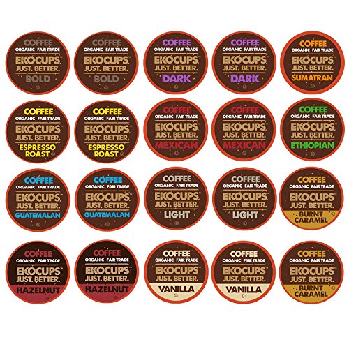 EKOCUPS Organic and Fair Trade Gourmet Coffee Single Serve Cups for Keurig Brewer, 20 Count