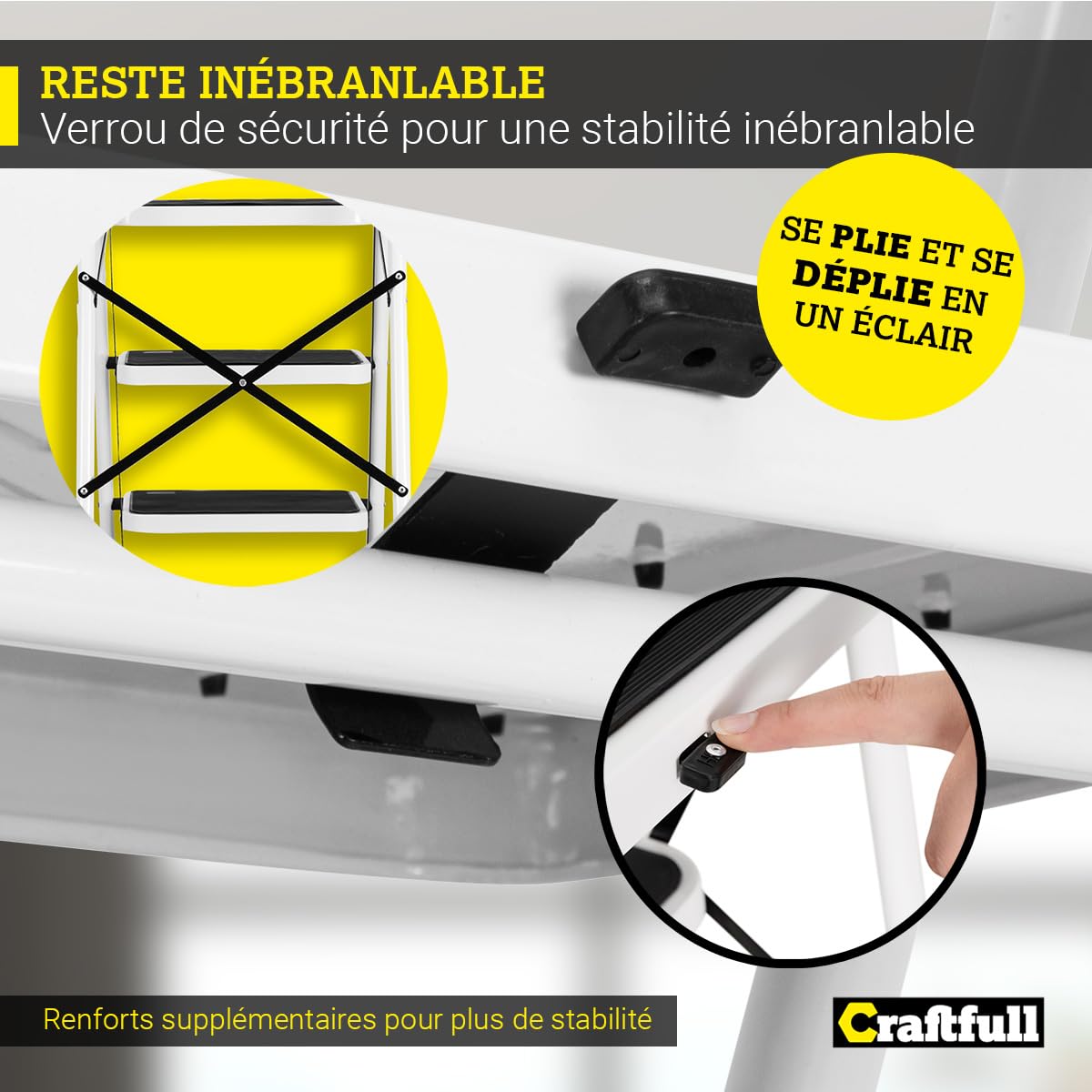 𝐂𝐑𝐀𝐅𝐓𝐅𝐔𝐋𝐋 Design de l’échelle Pliante CF-130A | 2 à 5 marches - Pliable - Jusqu’à 150 kg - Échelle ménagère - Échelle - Échelle à marches